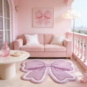 Purple bow print living room sofa carpet ins style bedroom decoration bedside plush carpet art design cloakroom dresser carpet fluffy soft reading area play area carpet washable entrance anti-slip carpet