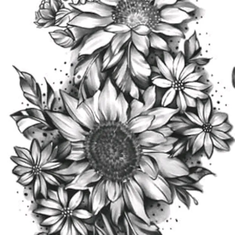 Temporary Tattoo Beautiful Art Vintage Party Body Women Design Fake Flash Colorful Flowers Sunflower Arm Sleeve Boho Floral Watercolor Large Water Proof Olive