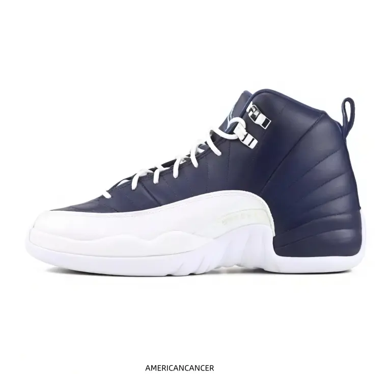 Navy Blue And White Color Block High‑Top Retro Basketball Sneakers for Men Women, Smooth Leather Upper, Cushioned Midsole, Durable Rubber Outsole, Fashion Streetwear Footwear for Casual Sports Daily Street Outfits