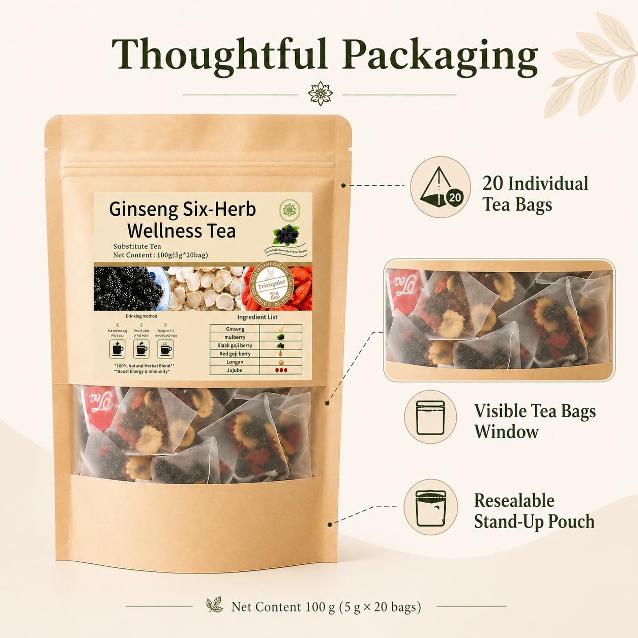 Organic Turmeric Ginseng 6-Treasures Herbal Wellness Tea Blend - Natural Kidney Cleanse Beverage with Tea Bags for Men & Women Organic Turmeric Ginseng 6-Treasures Herbal Wellness Tea Blend - Natural Kidney Cleanse Beverage with Tea Bags for Men & Women