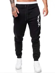 Men's Regular Fit Lightning Print Drawstring Waist Sweatpants, Casual Pocket Jogger Pants for Daily Wear, Fashion Men's Bottoms for All Seasons