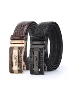 Men's Luxury Business Belt, Crocodile Pattern Automatic Buckle Waistband, High-Quality Casual Fashion Strap, Trendy Belt, All Seasons Wear
