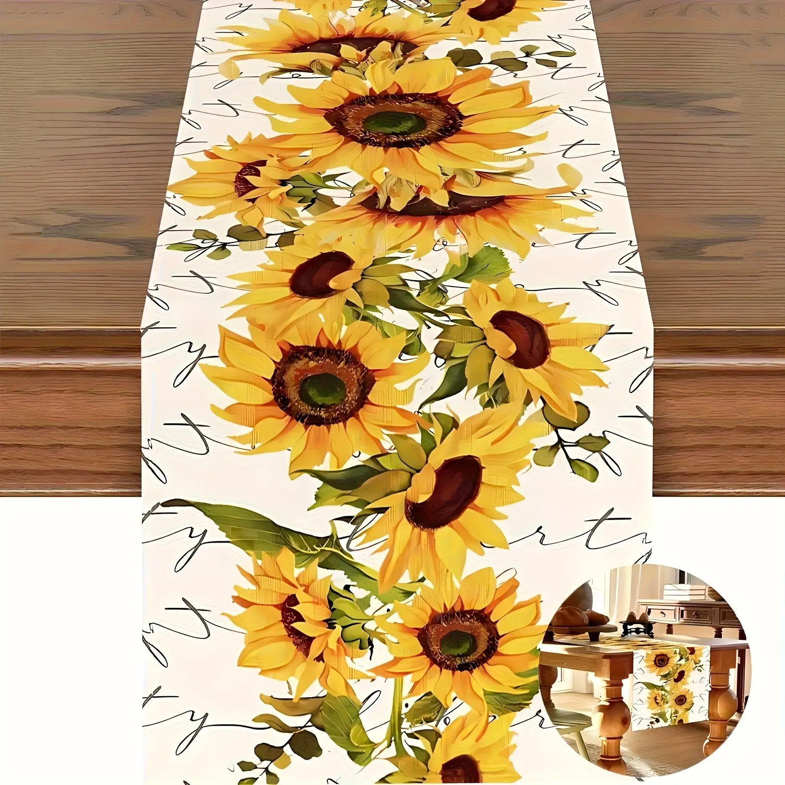 Sunflower Print Table Runner, Farmhouse Style Rustic Warm Design, Perfect for Thanksgiving, Mother's Day & Holidays, Suitable for Parties, Coffee Tables, Dining Tables, Home Decor