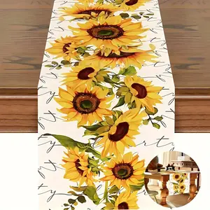 Sunflower Print Table Runner, Farmhouse Style Warm Design, Perfect for Thanksgiving & Mother's Day, Suitable for Parties, Coffee Tables, Home Decor