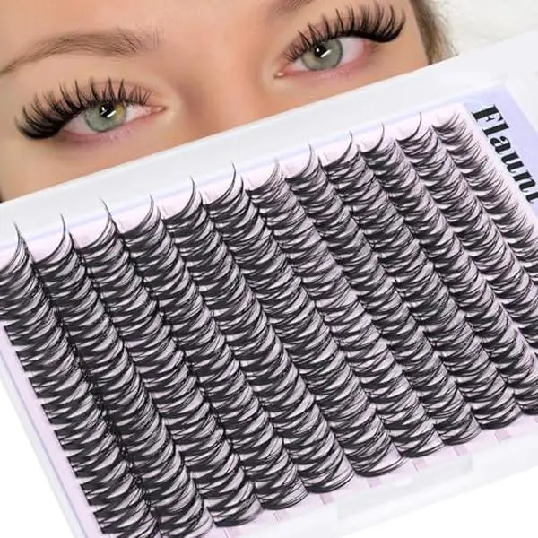 Flaunt Lash Clusters Wispy Cluster Eyelash Extensions 8-18mm Eyelash Clusters C Curl Individual Lashes 144pcs Waterproof Cluster Lashes with Soft Thin Band DIY Lash Extension by Yawamica