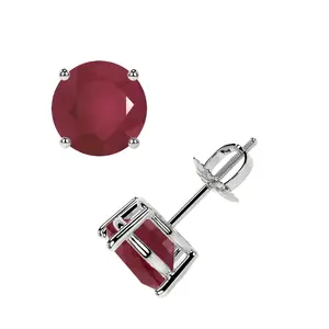 Classic Four Prong Round Ruby Stud Earrings (2.10cttw)- ERB001-6X6-A