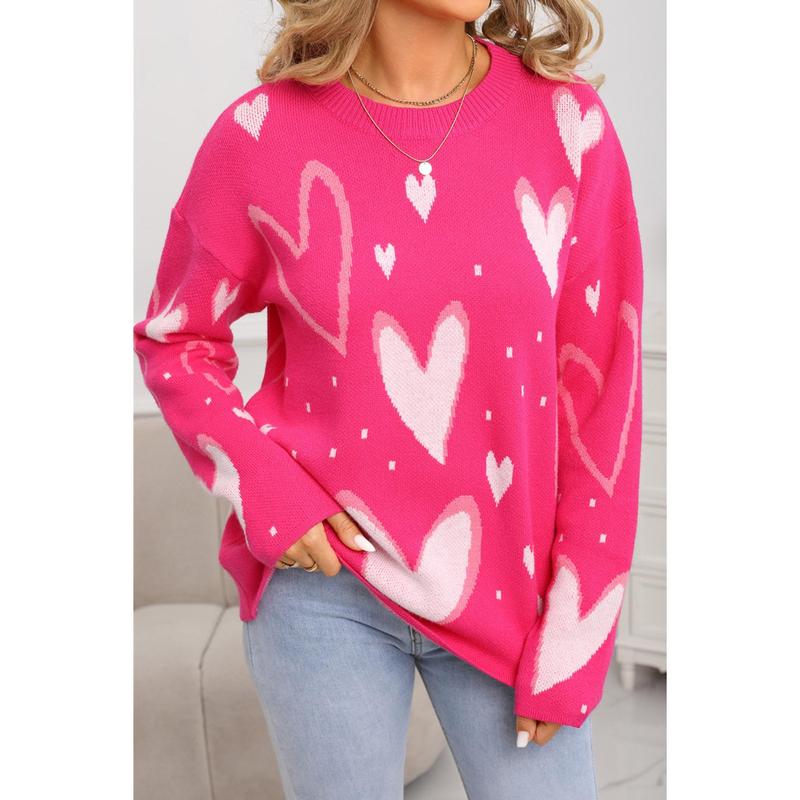Rose Red Splendid Heart Print Valentines Day Sweater