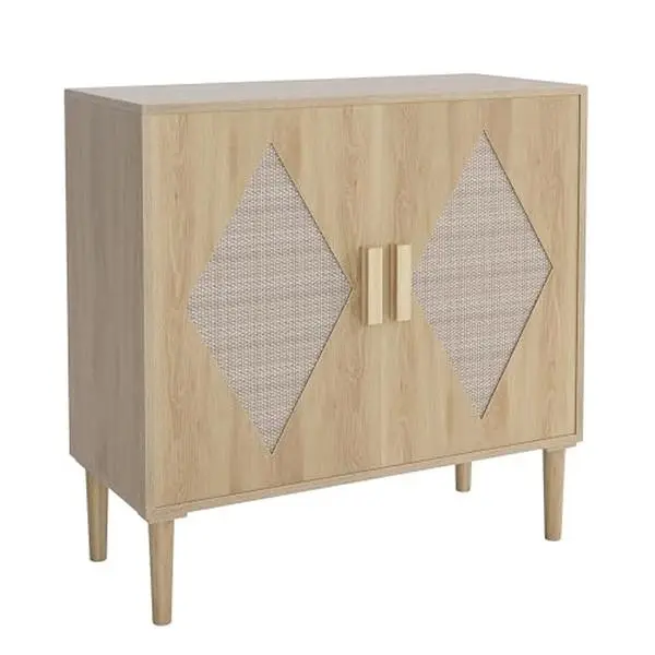 GARVEE Contemporary Rattan Buffet Sideboard Cabinet with Two Doors and Adjustable Shelves, Versatile Storage Solution with Woven Detailing for Dining Room, Kitchen, Living Room, Entryway, Stylish Modern