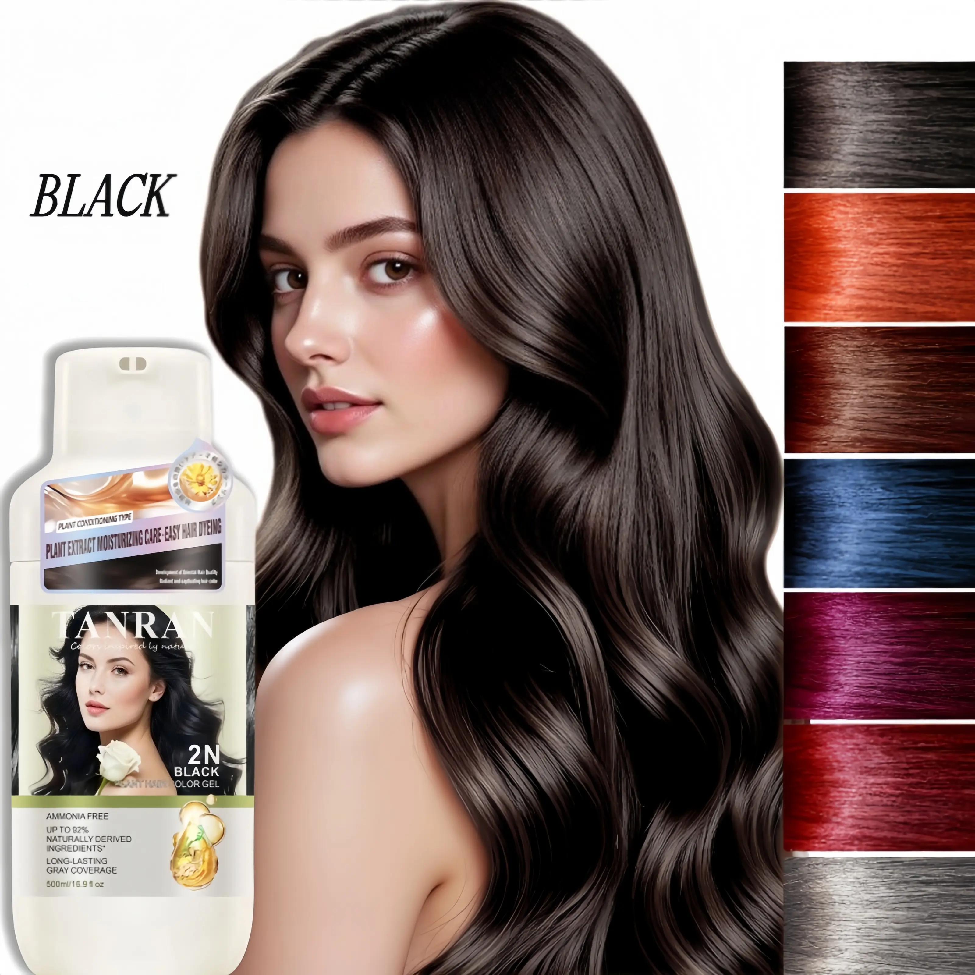 Black Hair Colouring Shampoo, 500ml Ammonia-Free Semi Permanent Formula, Natural Colorant with Herbal Extracts for 10-Minute Root Touch Up, Unisex Floral Scent, Semi Permanent Hair Dye, Hair Dye