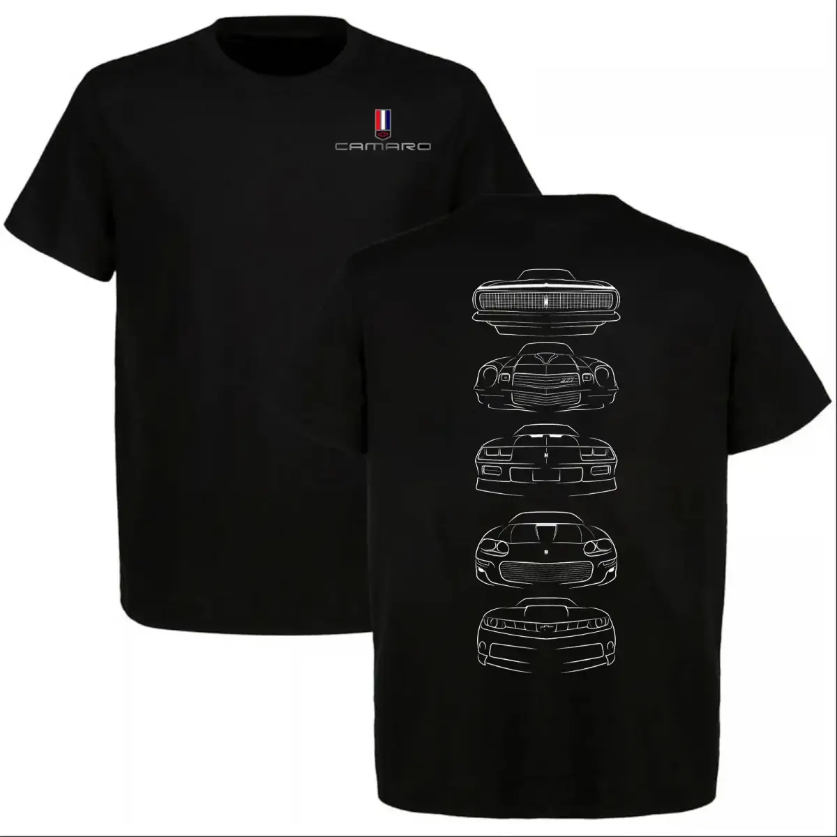 Classic Chevrolet Camaro Evolution Graphic T Shirt Chevy Camaro Muscle Car Tee Vintage Retro American Muscle Car Apparel Street Style Casual Wear Premium Cotton Comfortable Short Sleeve Top For Adult Car Enthusiast Automotive Graphic Daily Outfit