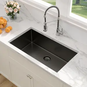 Sarlai 33 x 19 Inch Gunmetal Black Undermount Kitchen Sink Single Bowl Undermount Kitchen Sink 16 Gauge Stainless Steel Kitchen Sink