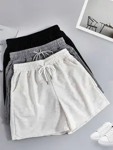 Women's 3-Piece Gym Shorts Set with Drawstring Pockets, Casual Slim-Fit Running Gym Beach for All Seasons