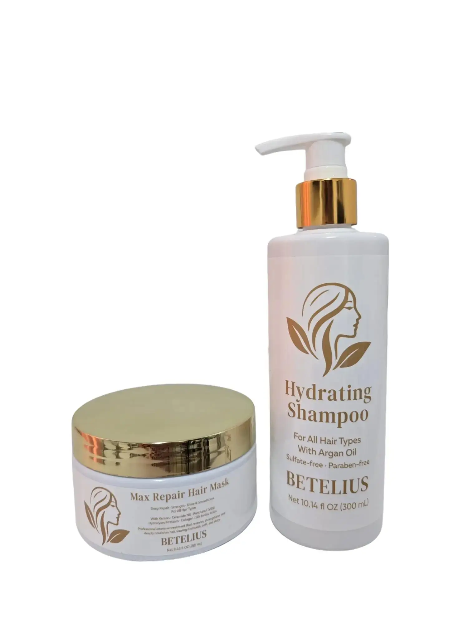 BETELIUS Haircare Repair & Hydration Duo - Gentle Sulfate-Free Cleanser + Intensive Nourishing Conditioner Mask, Argan Oil & Ceramide NG Formula for Dry Damaged Locks