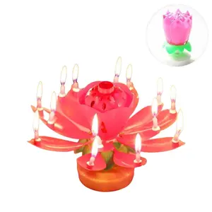 Lotus Musical Birthday Candle, Rotating Flower Bloom Candle Light, Singing Lotus Cake Decoration, Creative Party Ornament for Kids Birthday
