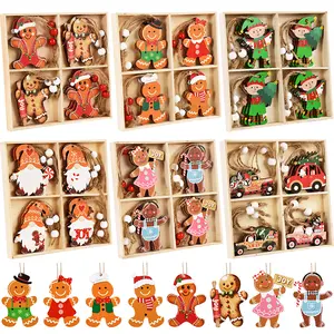 Christmas Wooden Pendants Gingerbread Man Gnomes Xmas Tree Hanging Oranment 2024 Noel Navidad Decorations for Home New Year Gift Ornaments