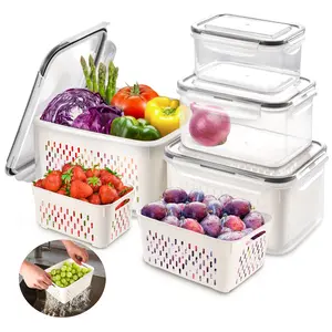 AOSION 8 Pieces Fruit Storage Containers For Fridge, Large Produce Saver Berry Lettuce Containers for Refrigerator Organizers Bins with 5 PCS Food Storage Bags