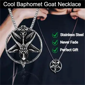 FaithHeart Baphomet Goat Pentagram Necklace for Men Women Stainless Steel