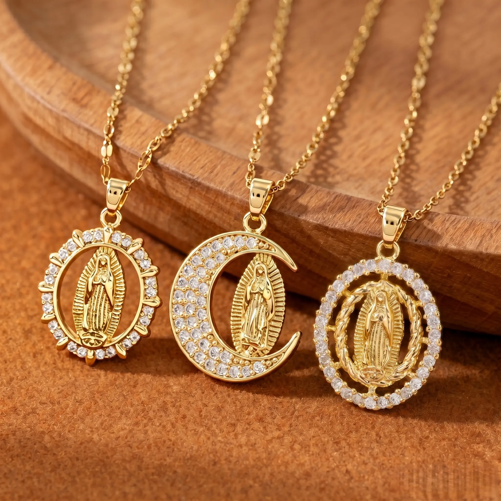 Women's Our Lady of Guadalupe Necklace - 18-Karat Gold Metal Coating Classic Oval Halo Cubic Zirconia Pendant, Adjustable Catholic Jewelry for Mother’s Day, Happy Birthday, 2026 Graduation Gifts with Divine Protection, Virgin Mary, Confirmation, Crystals,