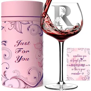 Personalized Monogram Gifts for Women Customized Initial A-Z Wine Glass Unique Birthday Wine Gifts for Friend Her Mom Wife Sister Daughter 16oz Elegant Custom Stemmed Glassware (Letter R)