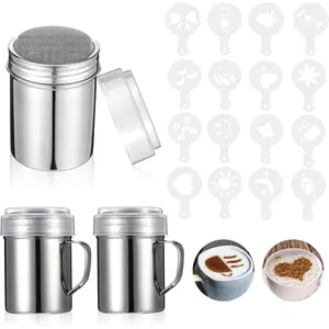 Coffee Decoration Stencils Latte Art Template Coffee Mold Tool with 3 Stainless Steel Shakers 16 Pieces Stencils for Cake Cookie Oatmeal Cappuccino Hot Chocolate Decorating