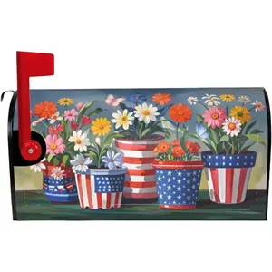 July 4th Patriotic Summer Flower Magnetic Mailbox Covers Independence Day 21" Lx 18" W Wrap Post Letter Box for Outdoor Decor