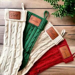 Personalized Leather Patch Knit Stockings