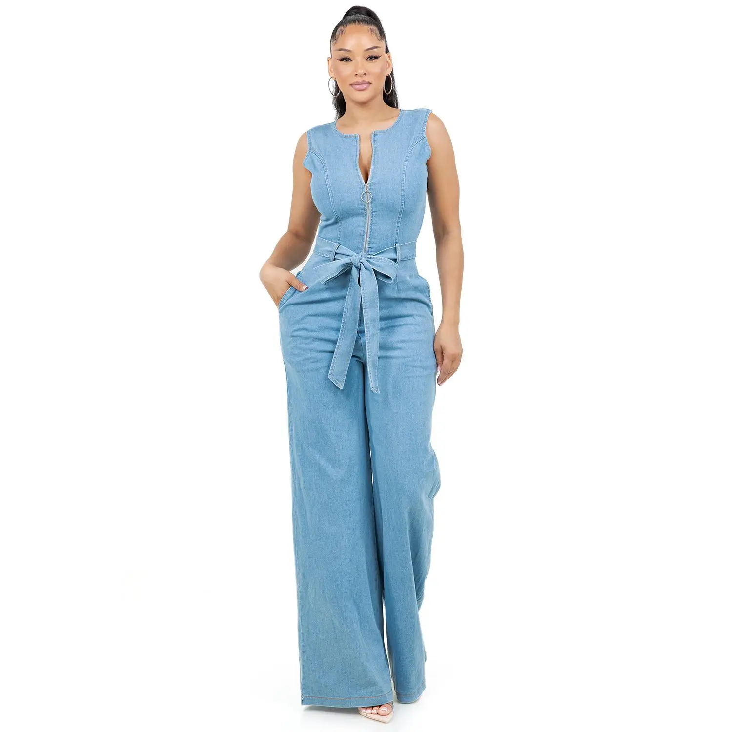 Women's Fashion Denim Jumpsuit - Sleeveless Overalls, Sexy Hip-Flattering Bottoms
