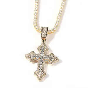 2 pieces set, pendant + necklace, classic iced cross trend with jewelry, HIP-HOP style versatile single
