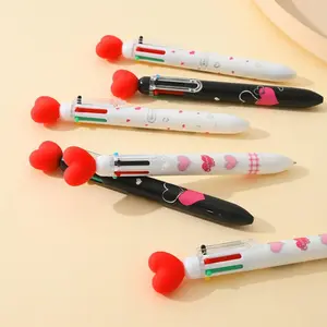Heart Pattern Press Type Ballpoint Pen, 6 Counts/set Portable Multipurpose Ballpoint Pen, Writing Pen for Students, School Prize, Smooth Writing Pens, Ballpen Set