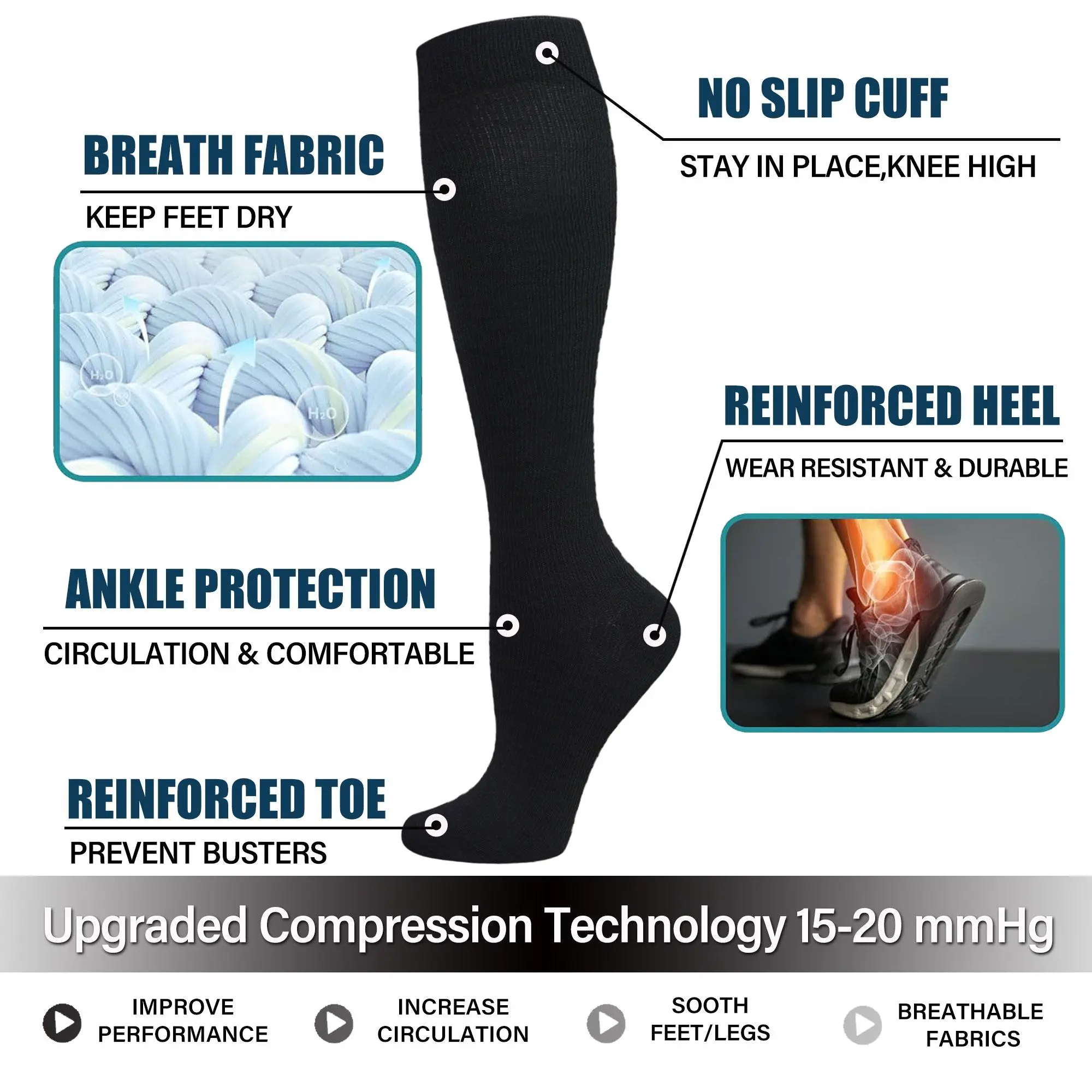 ISUNIE 8 Pairs Compression Socks for Men & Women, Breathable, Lightweight, Supportive & Stay-Up Fit for Running, Training, Workout, Travel & All-Day Comfort ISUNIE 8 Pairs Compression Socks for Men & Women, Breathable, Lightweight, Supportive & Stay-Up Fit for Running, Training, Workout, Travel & All-Day Comfort