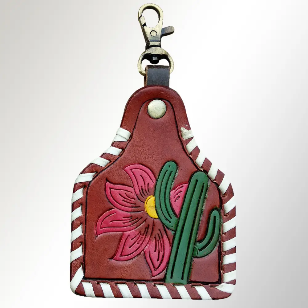 American Darling ADKRX103 Hand Tooled Carved Genuine Leather Keyring