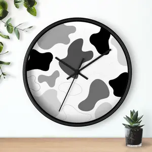 Black Camouflage, Cow Print, Splatter Home Decor Design Wall Clock