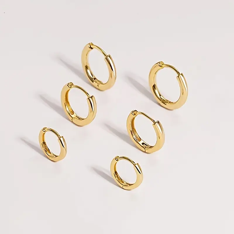 3 pairs 14k Gold Plated Huggie Hoop Earrings for Women - Minimalist Design in 3 Sizes - Perfect Gift for Women and Men - Available in Gold, Silver, an