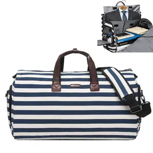 Modoker Carry on Garment Bags for Travel, Convertible Garment Duffel Bag with Shoulder Strap for Men Women- 2 in 1 Hanging Suitcase Suit Travel Bags Blue White Striped