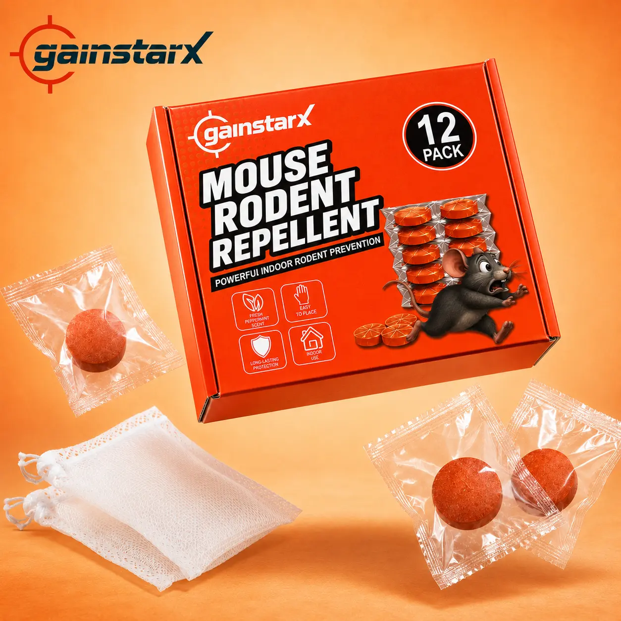 Gainstarx 12 Pack Upgraded Large 25g Each Peppermint Oil Rodent Repellent Balls for Home Kitchen Garage Pantry and Indoor Spaces Mouse and Rat Deterrent