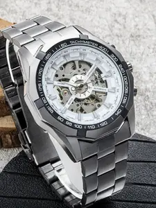 Economical Men's Automatic Mechanical Watch, Stainless Steel Strap, Skeleton Dial, Waterproof, Luxury Style, Durable and Fashionable, Skeleton Watches, Analog Mechanical Watches
