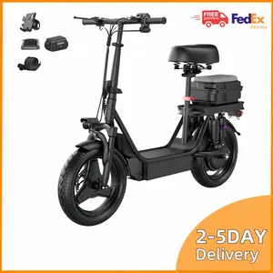 Electric Foldable School Scooter with Seat for Adults Detachable Powerful Electric Bike 740W Motor 48v15Ah Battery 25+Miles Range Speed up to 19+MPH,Ample Storage for Pets & Cargo,Electrically-Powered Motor Scooters Multi-shock Absorption Electric Bike