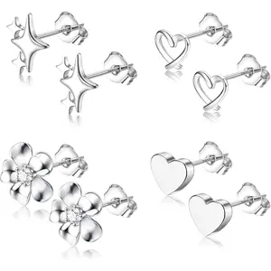 MILACOLATO Hypoallergenic Stud Earrings for Women Sterling Silver Post Earrings for Sensitive Ears Dainty Simple Flower Star Heart Stud Earrings for Women Pierced Earrings Jewelry Gifts