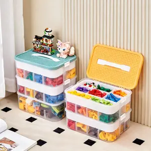 Small Building Blocks 3-Tier Storage Box, Stackable Clear Plastic Organizer with Lid & Adjustable Dividers, Ideal for Small Bricks & Tiny Toy Parts, Perfect for Home & Game Room Toy Storage, Made of Transparent Plastic.