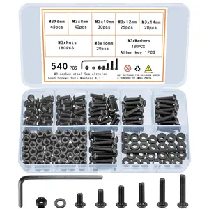 540 count M3 Screw Assortment, M3  and Nuts Kit, Hex Socket Button  Cap Screws and Nuts and Washers Set, Metric Machine Screw Assortment Kit, 10.9 Carbon Steel Assorted Screws