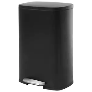 Kitchen Trash Can with Soft Slow Lid Pedal Step Trash Can with Removable Plastic Inner Bucket Stainless Steel Garbage Can for Bathroom Kitchen and Office Trash Bin 13 Gallon/50 Liter Storage Household Items Home Black