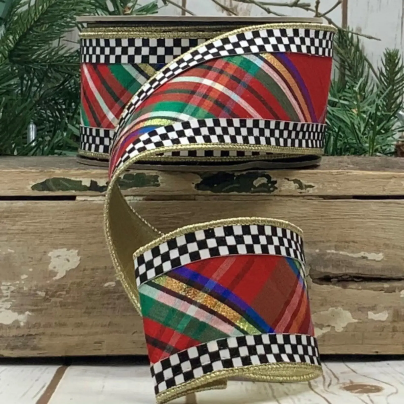 Nutcracker Plaid and Check Ribbon, 2.5" X 10YD