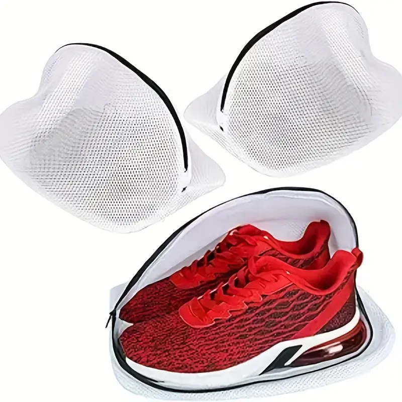 2-Pack Oval Polyester Shoe Washing Bags, Reusable White Laundry Shoe Bags for Washing Machine & Dryer, Ideal for Cleaning Sneakers and Tennis Shoes