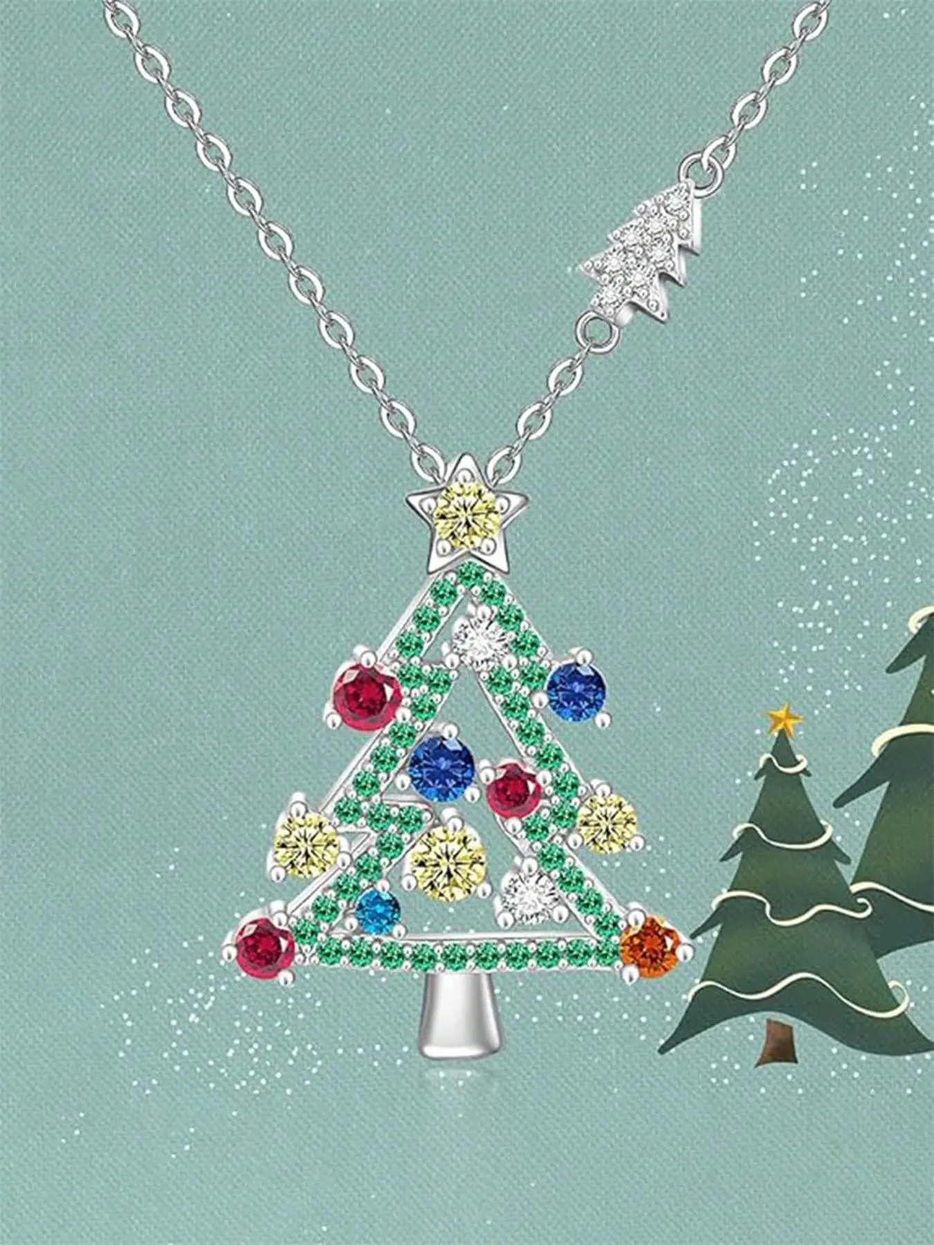 1 Pc Gorgeous Christmas Tree Cubic Zirconia Necklace Pendant For Women Exquisite Jewelry Gift For Christmas Day Gift Wedding Engagement Anniversary Party Jewelry