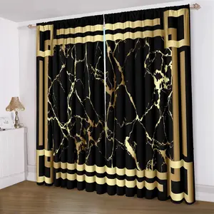 Marble Pattern Curtain, 2 Counts/set Modern Art Gold Pattern Curtain, Window Drapes for Home Living Room Bedroom Office Decor