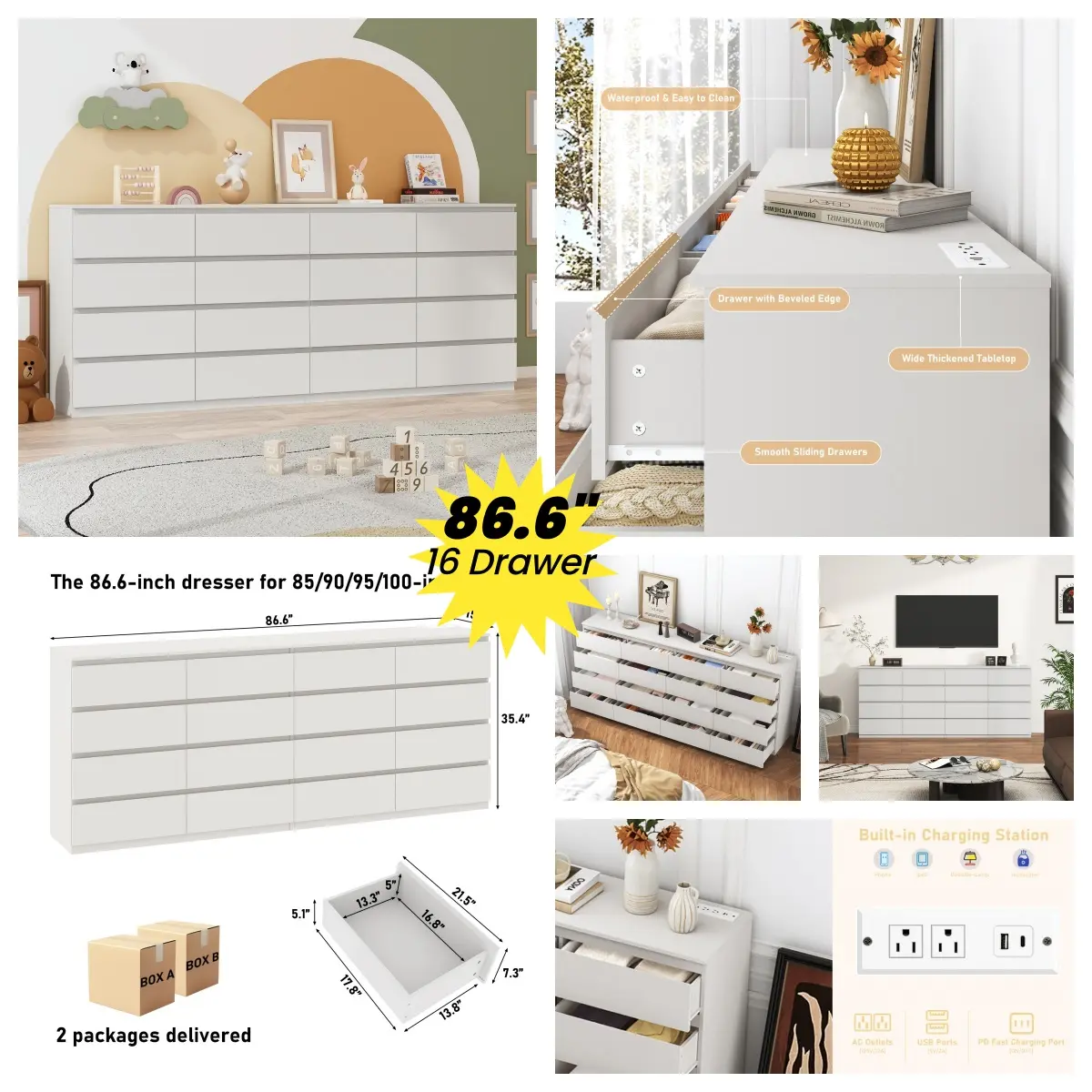 White - Matte - 16 Drawer