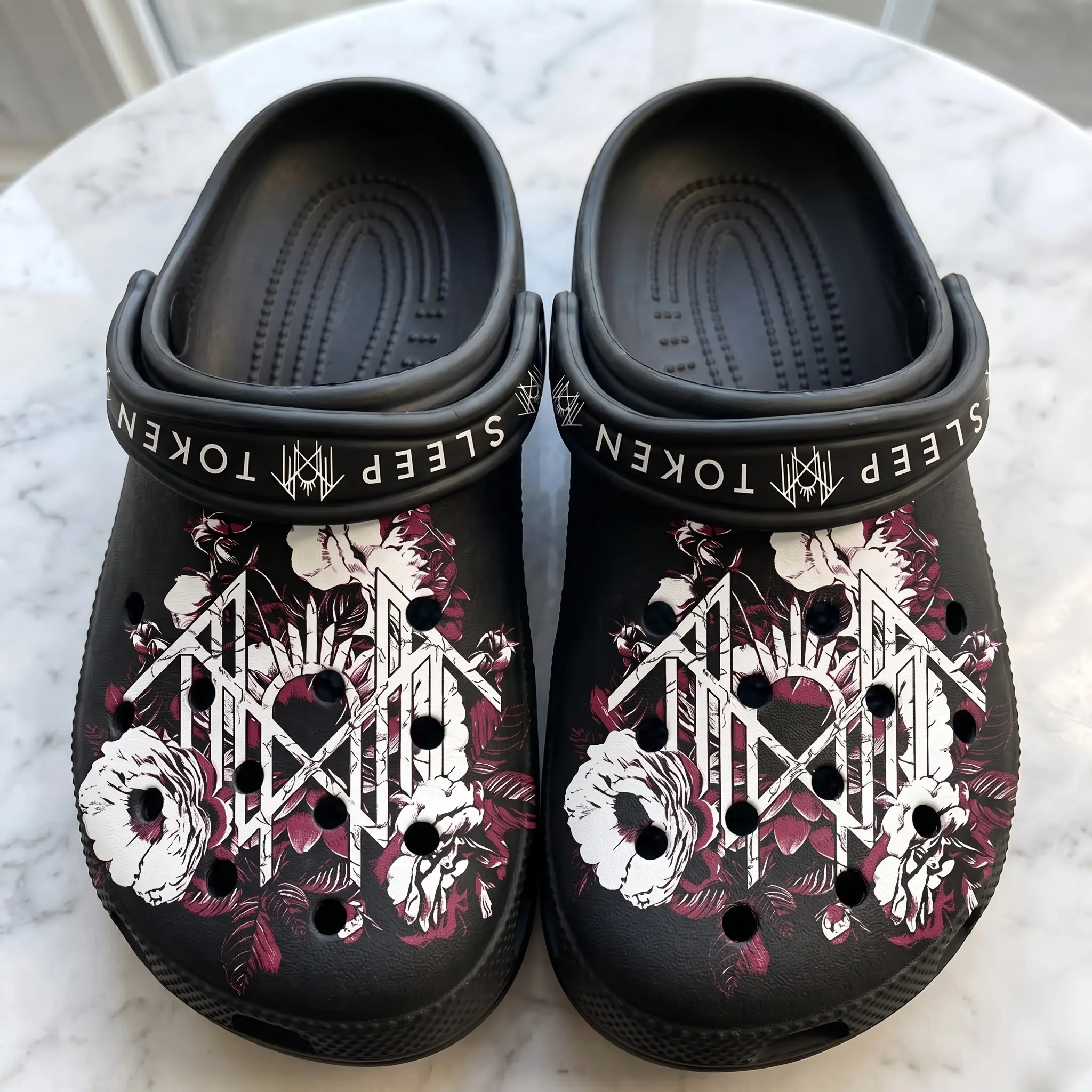 Retro Gothic Band Clogs Shoes,  Inspired Monochrome Graphic Footwear, Occult Fantasy Slip-On Shoes, Lightweight Casual Comfort Shoes