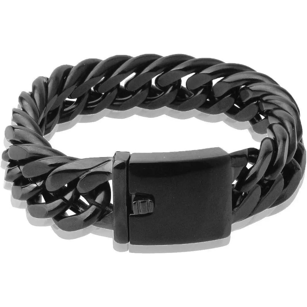 Chunky Mens Black Necklace Stainless Steel Curb Cuban Link Miami Chain Heavy Black Mens Choker