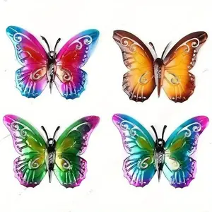 4 Pcs Colorful Metal Butterfly Wall Art Iron Ornaments - No Electricity Needed Garden Flower Garden Accessories, Suitable for Outdoor Fence, Living Room, Bedroom, Ideal Gift for Family and Friends,summervibes