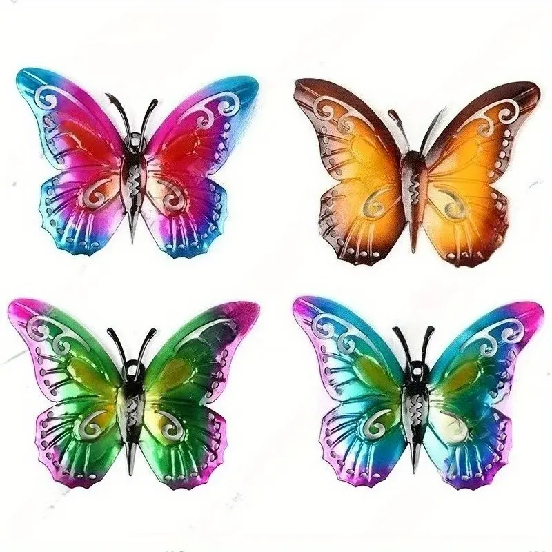 4PCS Colorful Metal Butterfly Wall Art Iron Ornaments – No Electricity Needed Garden Accessories, Outdoor Backyard Decor for Fence, Living Room & Patio, Weather-Resistant Rust-Proof Finish, Easy to Hang, Ideal Family Gift for Nature Lovers